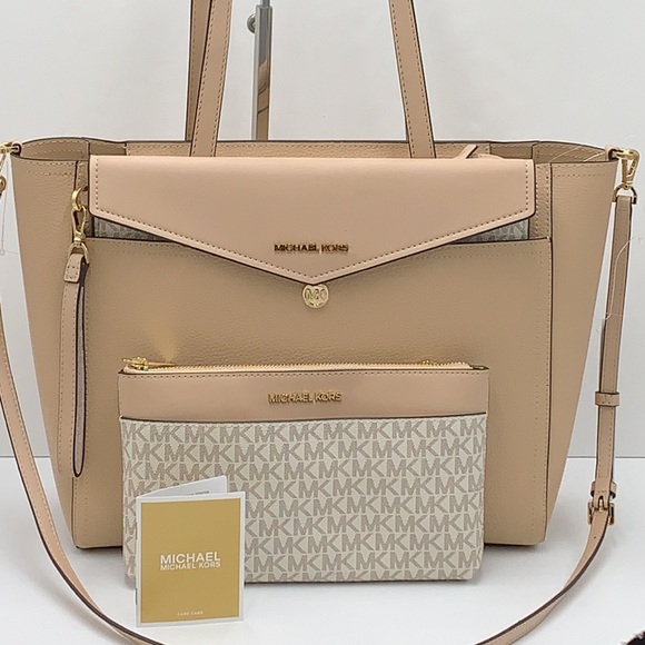 Michael Kors Maisie Large Pebbled Leather 3-in-1 Tote Bag Buff Signature Multi - Picture 5 of 16